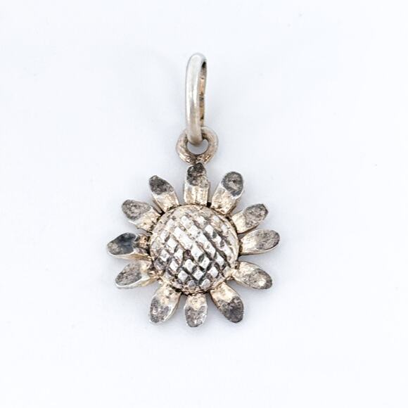 Vintage SU Sterling Silver 925 Sunflower Dangle Charm Pendant - Picture 2 of 7